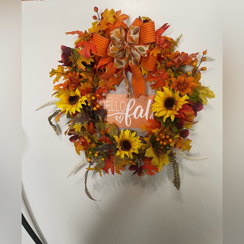 Autumn Wreath with Sunflowers and Bow New handmade by me